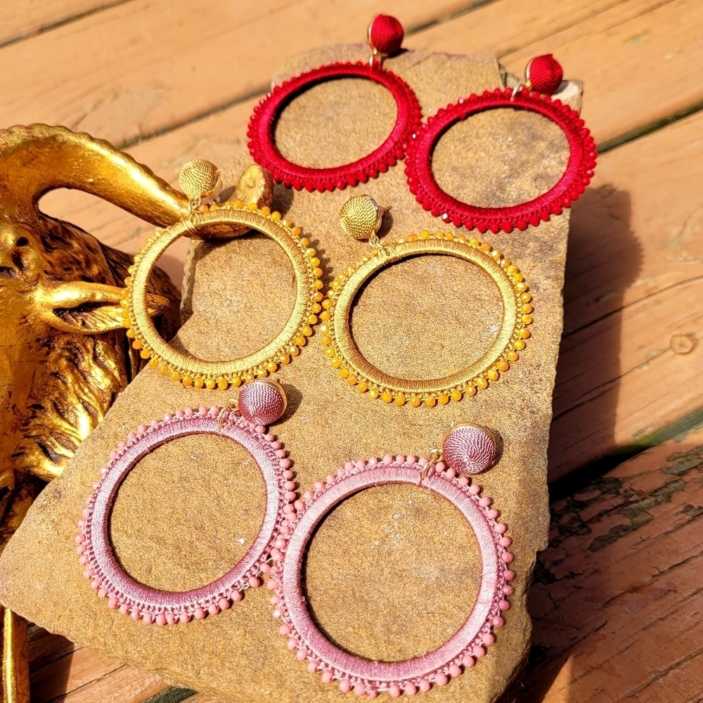 CHACARERA 100% SILK TASSEL BEADED HOOP EARRINGS